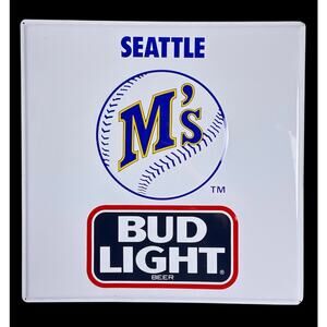 Vintage MLB Seattle Mariners Bud Light Beer 22" x 22" Metal Baseball Sign Rare